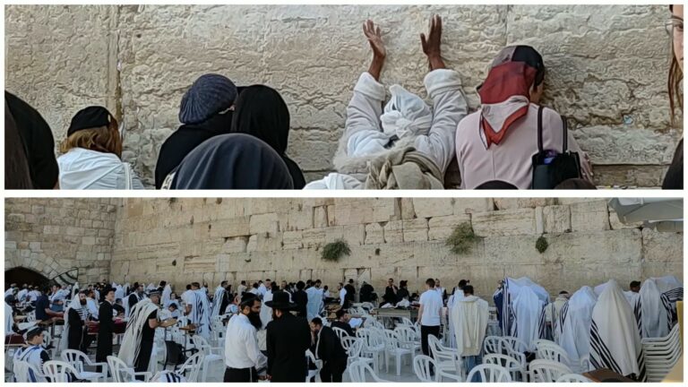 מתפללים ברחבת הכותל המערבי בירושלים בתקופת הסליחות בחודש אלול