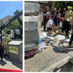 Rescue crews working to extract a man trapped inside an underground garbage bin in Jerusalem’s Gilo neighborhood