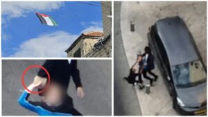דגל פלסטין ופעילות משטרתית בשכונת מאה שערים בירושלים על רקע הוויכוח סביב גיוס החרדים